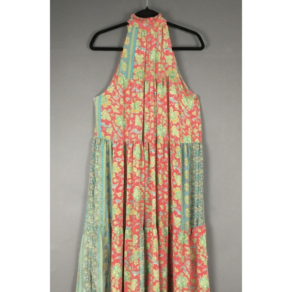 Paani Dress Womens Large Multicolor Floral Halter Maxi Sundress Boho Ruffle - Picture 3 of 10